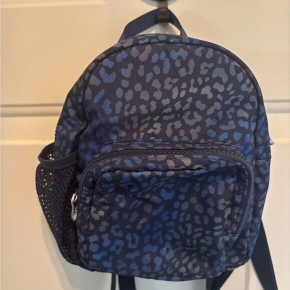 Fabletics Blue and Black Leopard Print Mini Backpack with Adjustable Straps - Picture 7 of 8